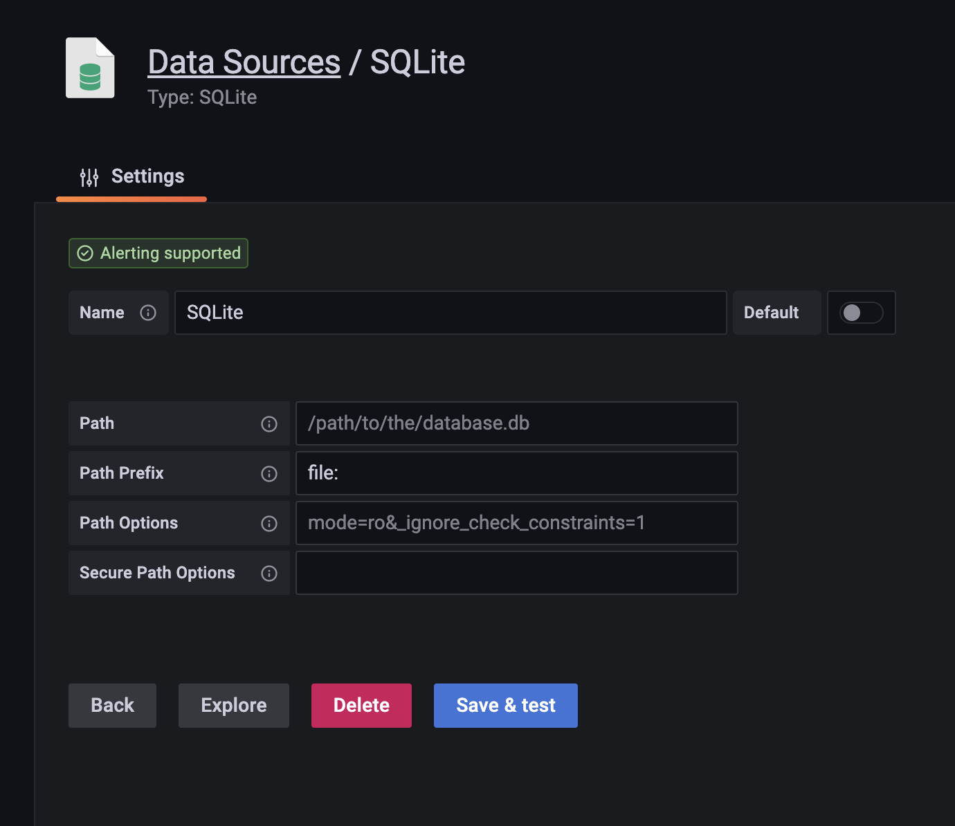 Data Source для базы SQLite
